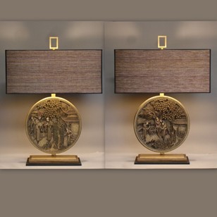 Pair of Chinese hand carved panels as lamps.
